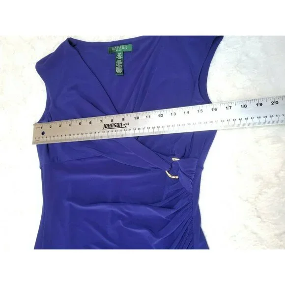 Lauren Ralph Lauren Faux-Wrap Jersey Dress Size 10P Blue Cap Sleeve Pullover - Picture 4 of 5